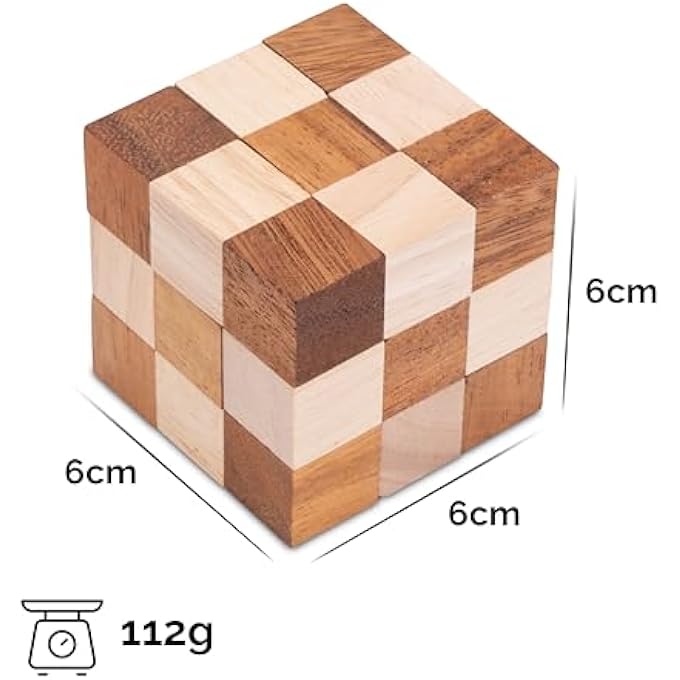 SNAKE CUBE 3 X 3 SIZE M - 6 X 6 X 6 CM - SNAKE CUBE - CUBE SNAKE - 3D PUZZLE - THINKING GAME - PUZZLE GAME - PATIENCE GAME - LOGIC GAME MADE OF FINE WOOD - Image 2